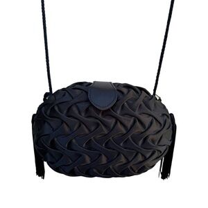 Vintage Black Satin La Regale Clamshell Bag with Tassles
